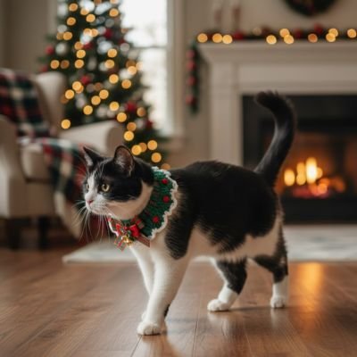 Collier Chat | Confortable et festif en tissu motifs Noël - Chicetchat
