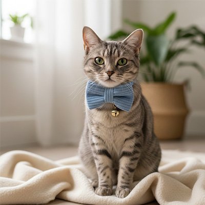 Collier Chat | Nœud papillon amovible et sa clochette dorée - Monminouchat