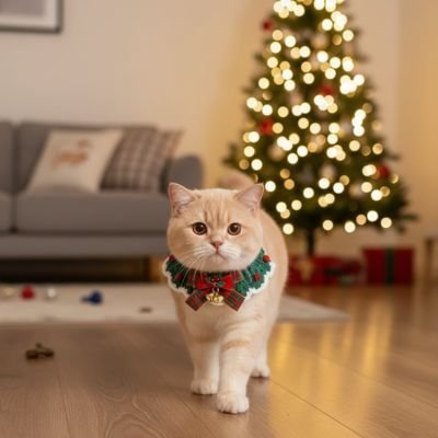 Collier Chat | Confortable et festif en tissu motifs Noël - Chicetchat