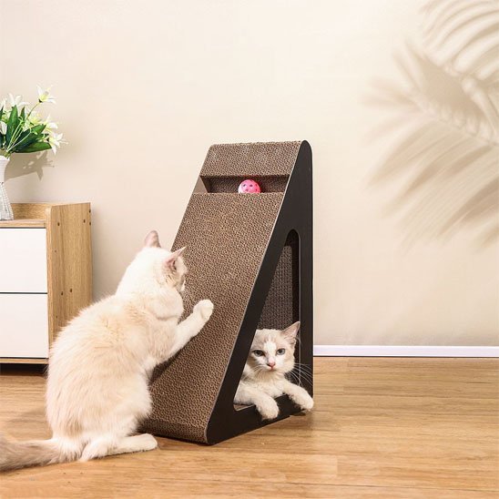 Griffoir Chat | Autoportant en bois et carton - Design incliné avec cachette intégrée - Chicetchat