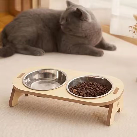 Gamelle chat surélevée | Bois & Miaou - Chicetchat
